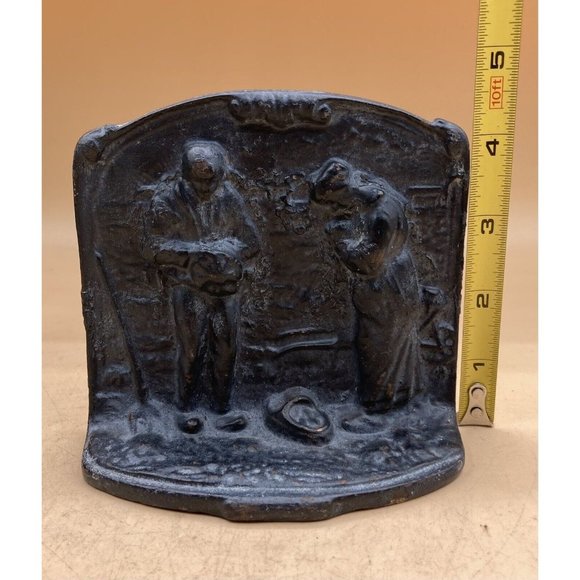 Folk Art Cast Iron Bookends Man & Woman Farming Praying for Harvest Time - Picture 7 of 7